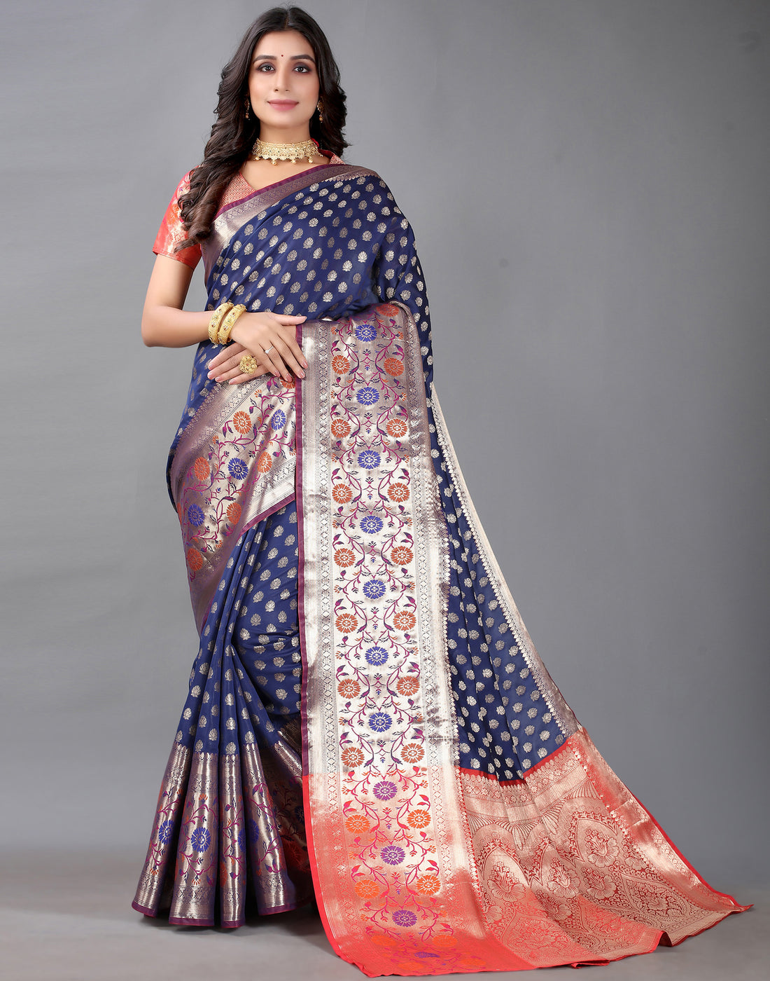 Navy Blue And Golden Silk Saree | Leemboodi