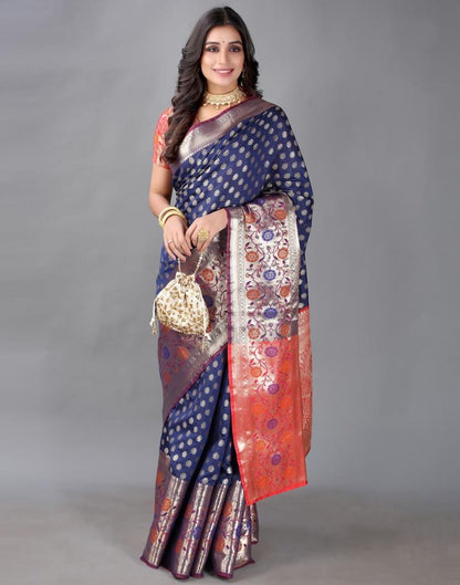 Navy Blue And Golden Silk Saree | Leemboodi