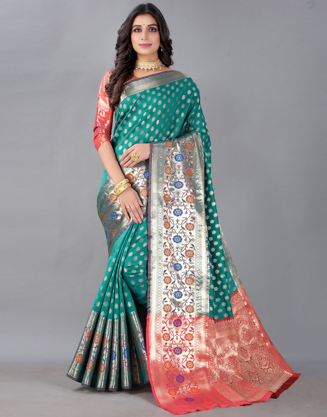 Rama And Golden Silk Saree | Leemboodi