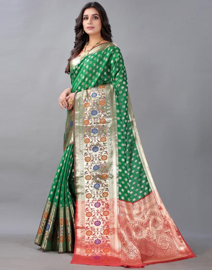 Golden And Green Silk Saree | Leemboodi