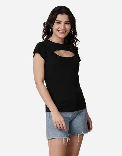 Black Colored Lycra Knitted Top | Leemboodi
