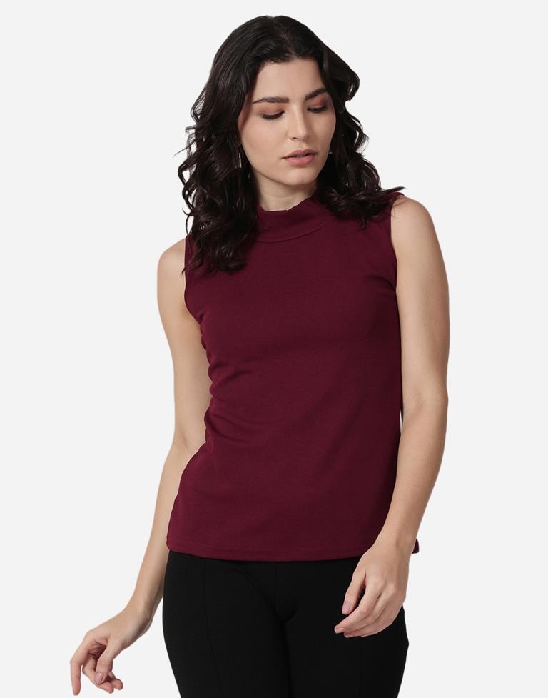 Maroon Colored Lycra Knitted Top | Leemboodi