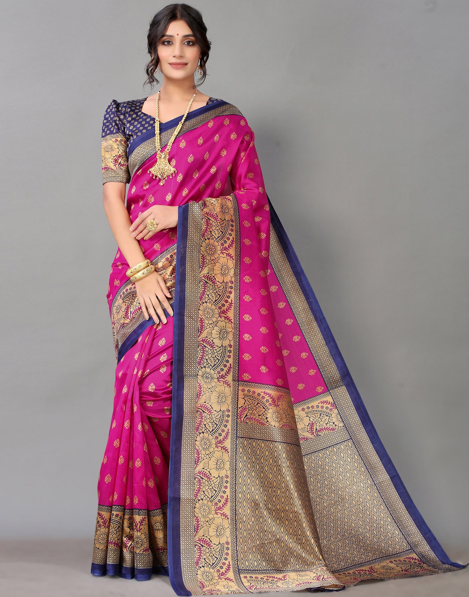 Buy AFORMI Woven, Printed Banarasi Pure Silk Saree Rani Colour Online at  Best Prices in India - JioMart.