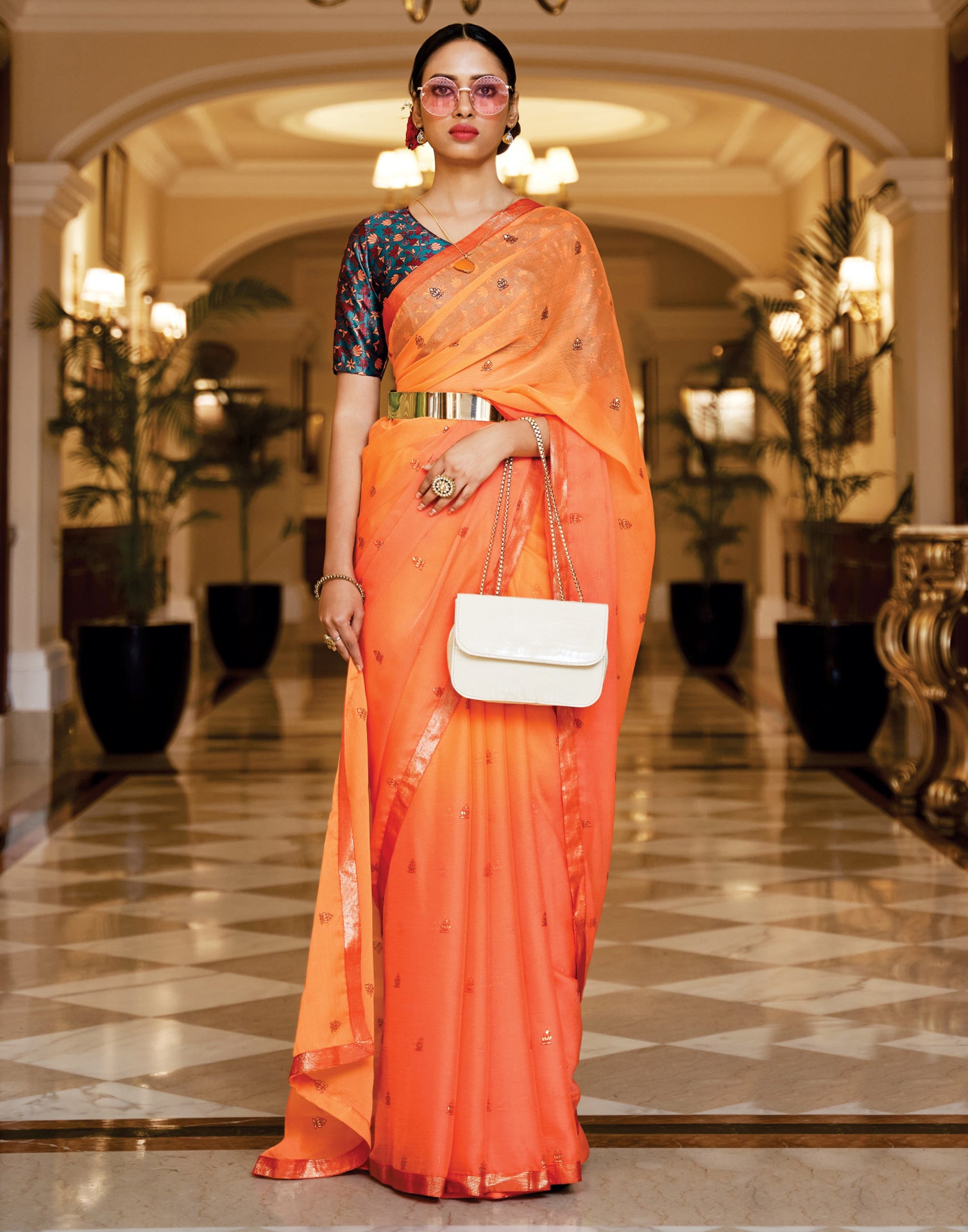 Piquant Peach Organza Saree