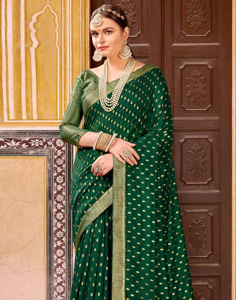 Buy Bottle Green Satin Silk Saree | Appelle Fashion