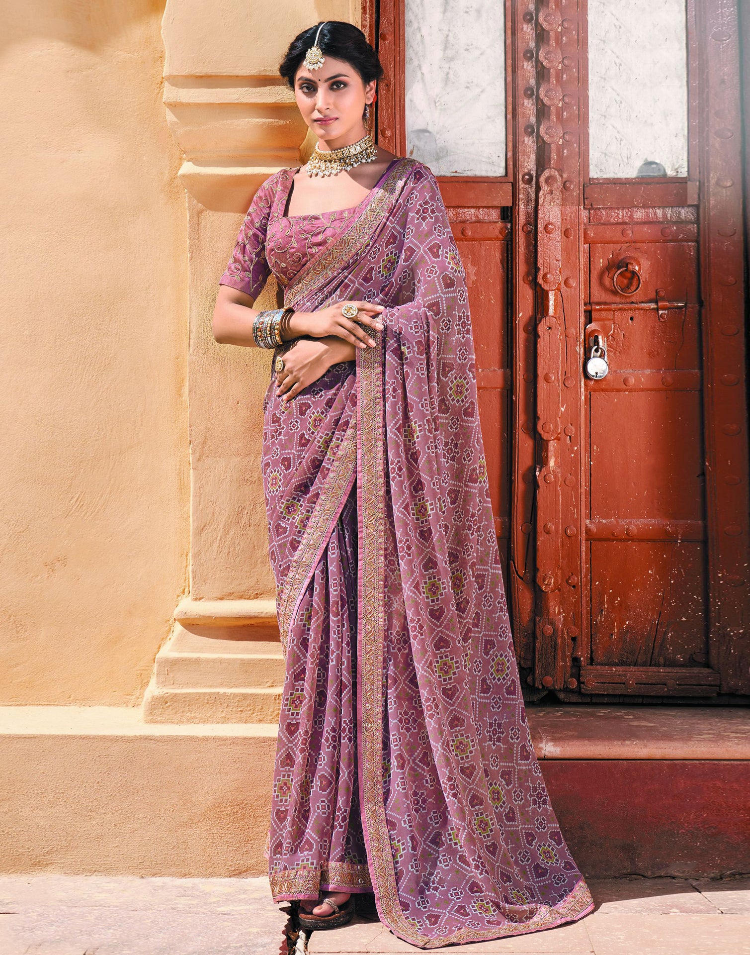 Organza Embroidery Saree In Onion Pink Colour - SR1543753