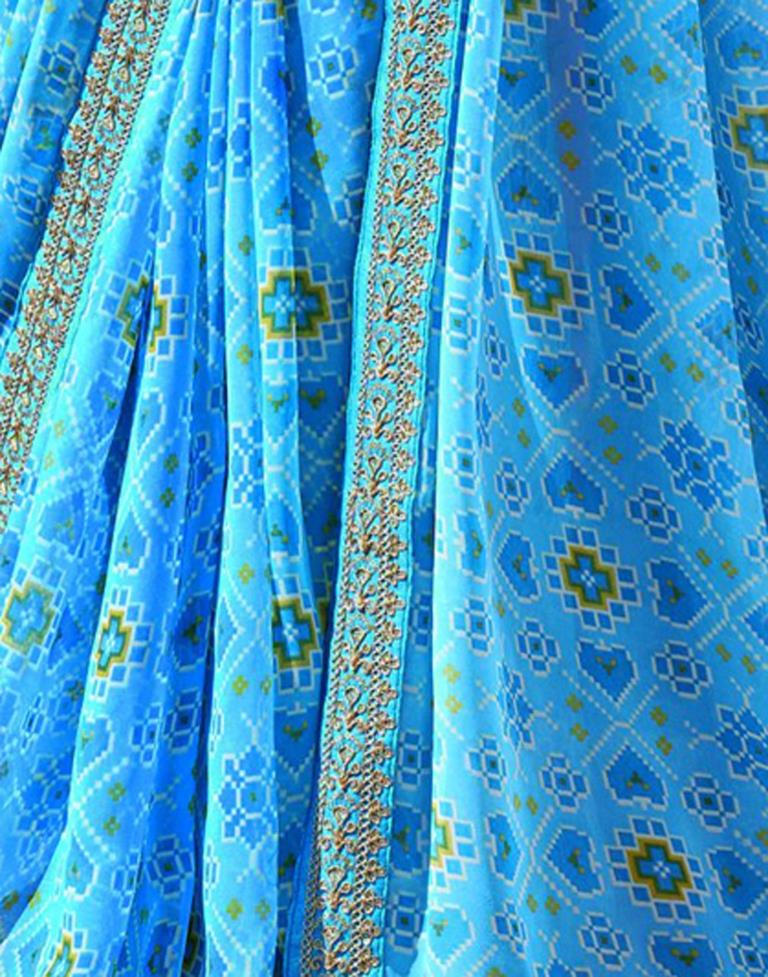 Sky Blue And Multicolored Patola Saree | Leemboodi