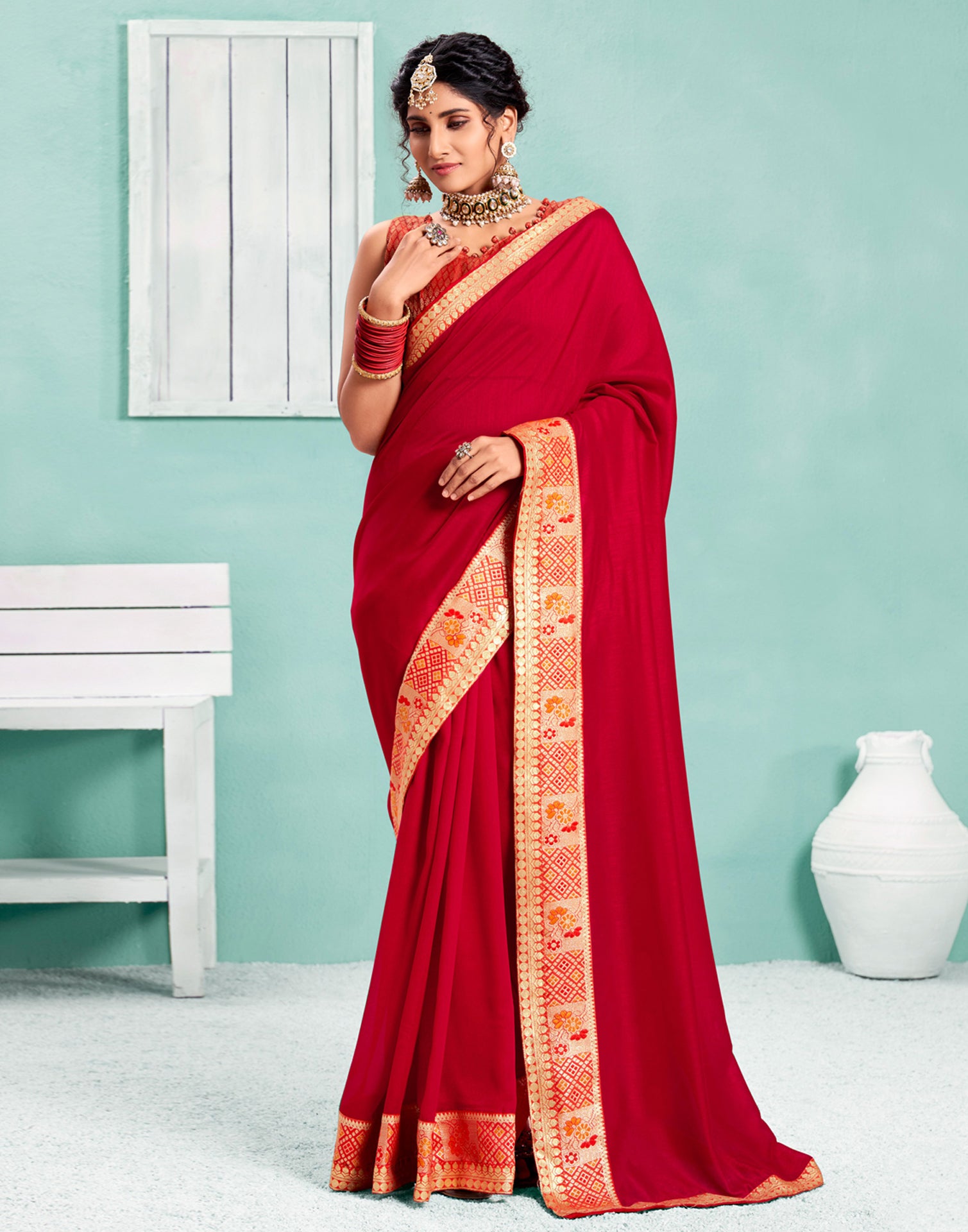 Buy Samah Striped Kota Doria Cotton Silk Red Sarees Online @ Best Price In  India | Flipkart.com