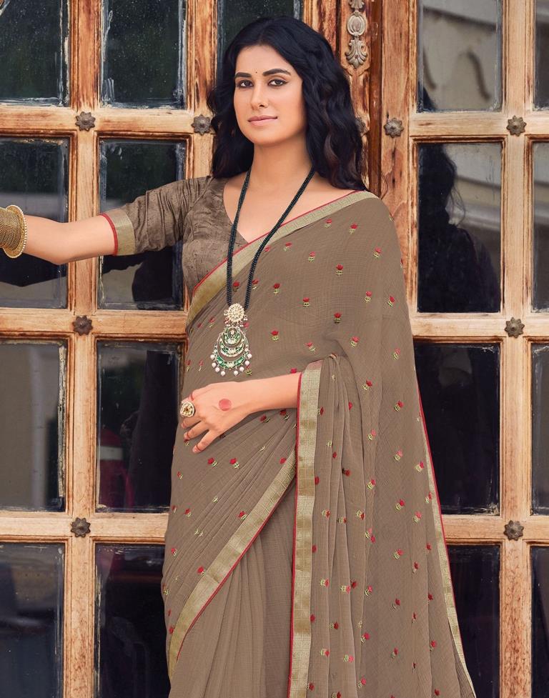 Chiffon Casual Wear & Party Wear Designer Saree With Brown Fabric With  Embroidery For at Rs 259 in Surat