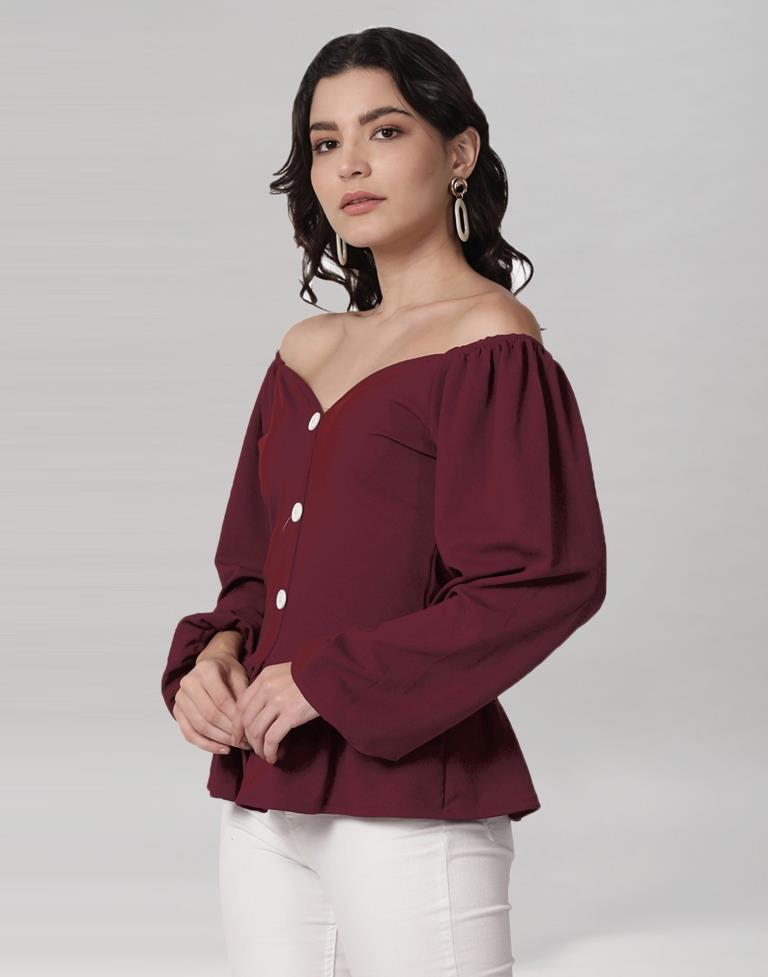 Maroon Coloured Lycra Knitted Top | Leemboodi