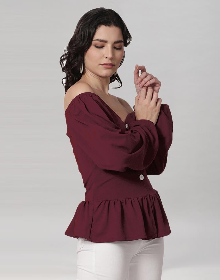 Maroon Coloured Lycra Knitted Top | Leemboodi