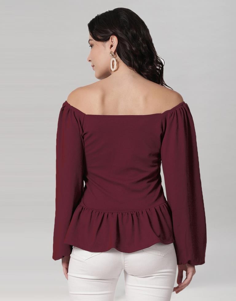 Maroon Coloured Lycra Knitted Top | Leemboodi