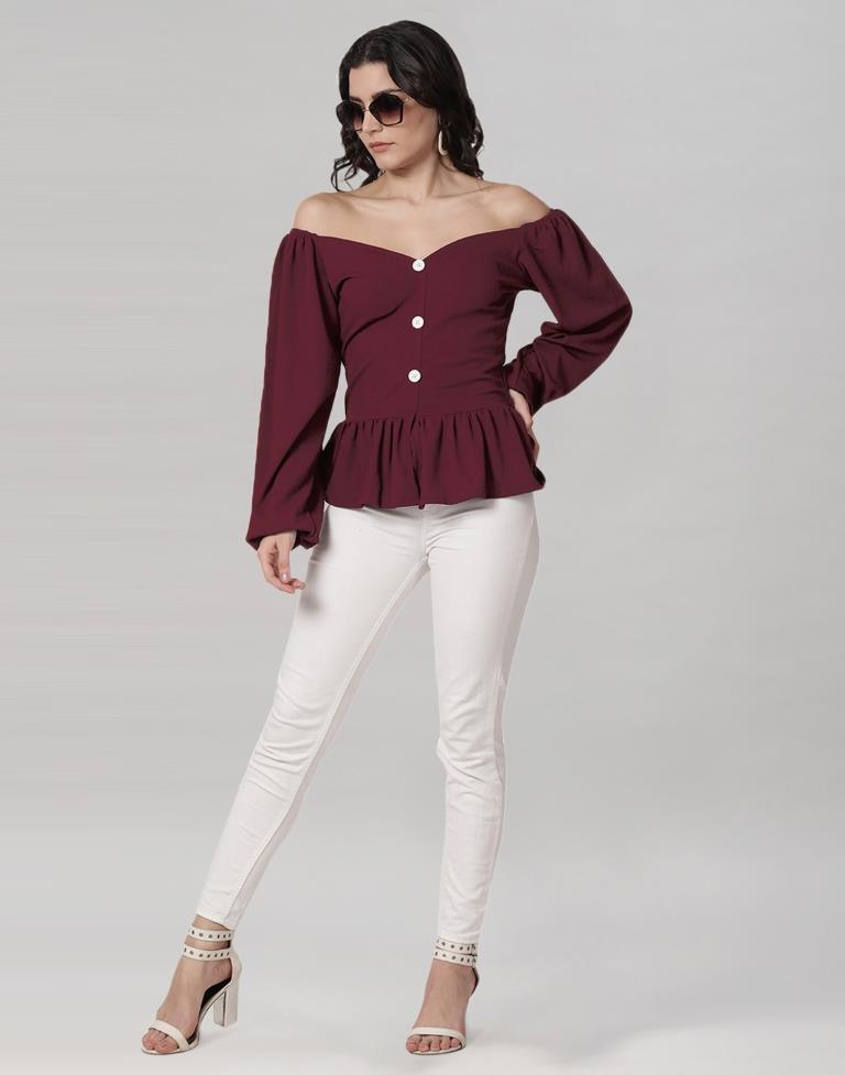 Maroon Coloured Lycra Knitted Top | Leemboodi