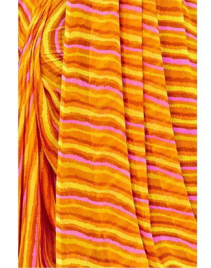 Mustard And Multicolored Chiffon Saree | Leemboodi