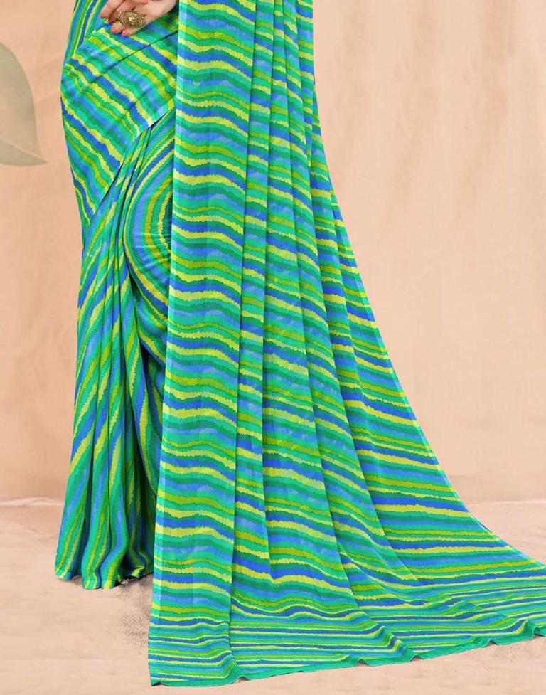 Acqua Green And Multicolored Chiffon Saree | Leemboodi
