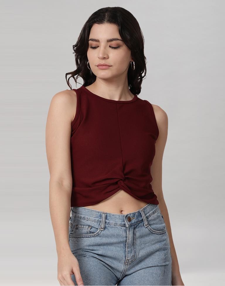 Maroon Coloured Lycra Knitted Top | Leemboodi