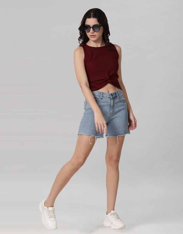 Maroon Coloured Lycra Knitted Top | Leemboodi