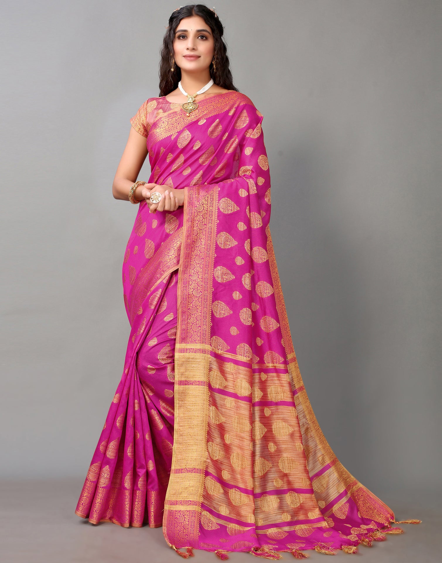 Hot Pink Banarasi Silk Saree | Leemboodi
