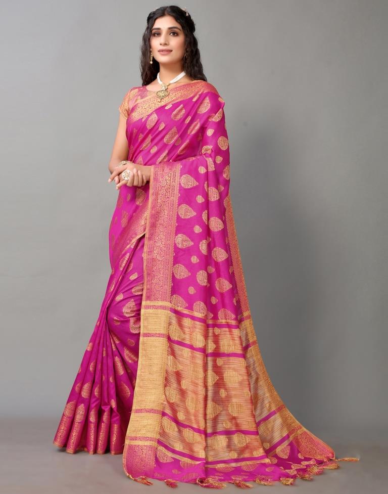 Hot pink Banarasi Silk Saree With Zari Work For Wedding Function – Parvati  Ethnic