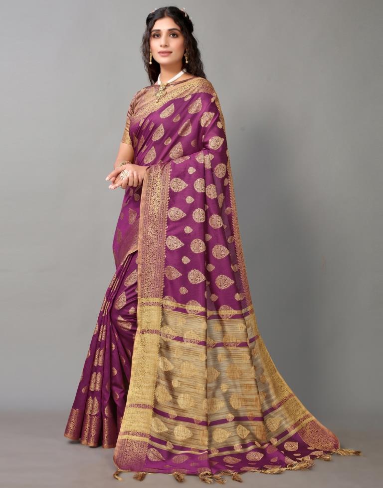 Orchid Purple Woven Banarasi Silk Saree – Zari Banaras