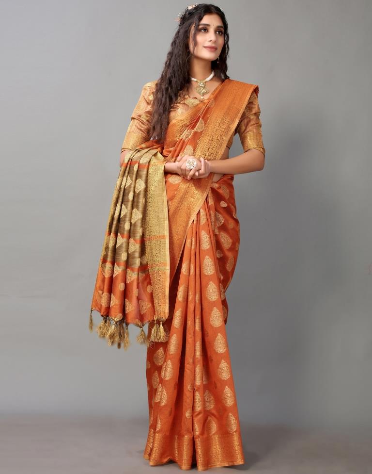 Orange Banarasi Silk Saree | Leemboodi