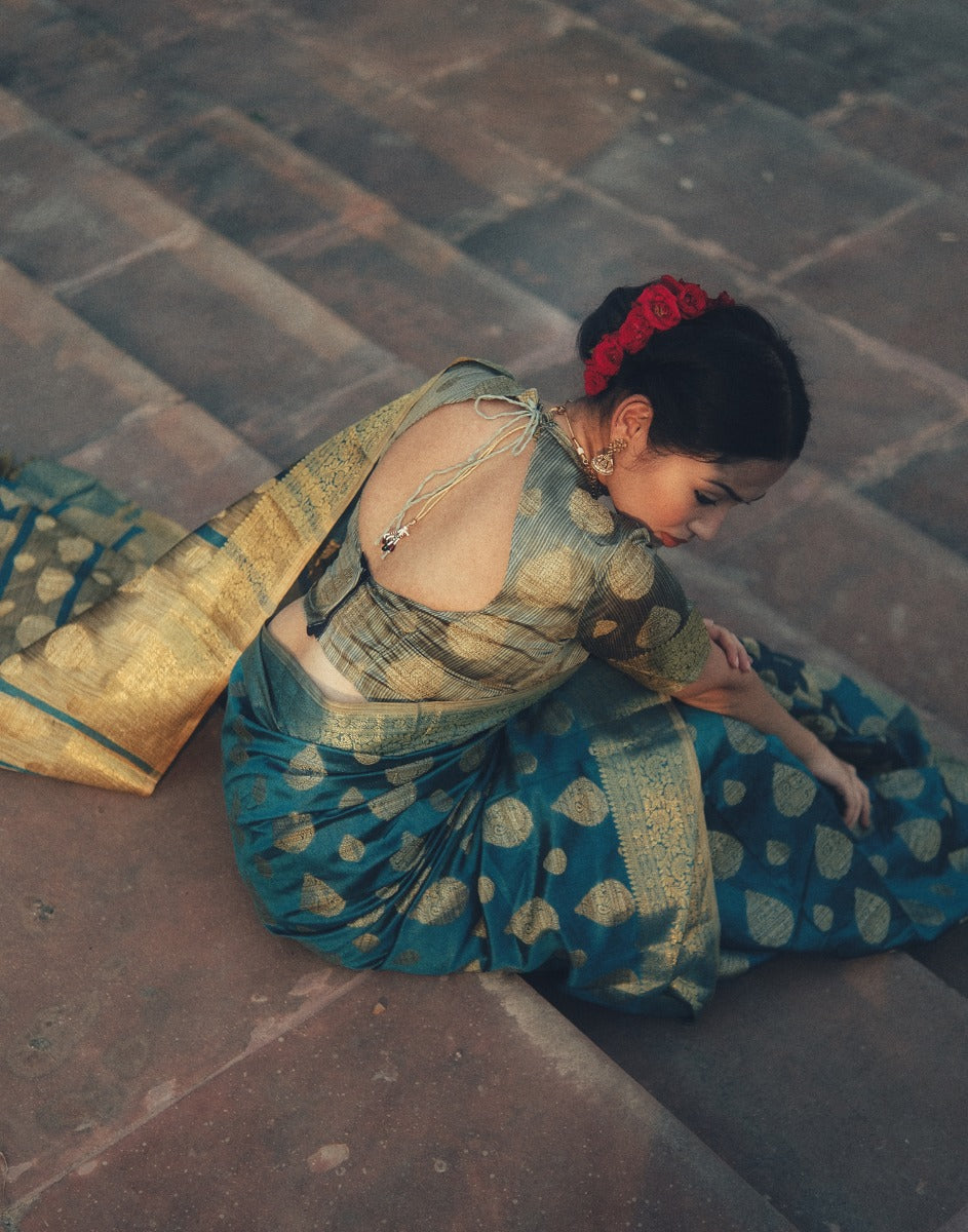 Rama Green Banarasi Silk Saree | Leemboodi