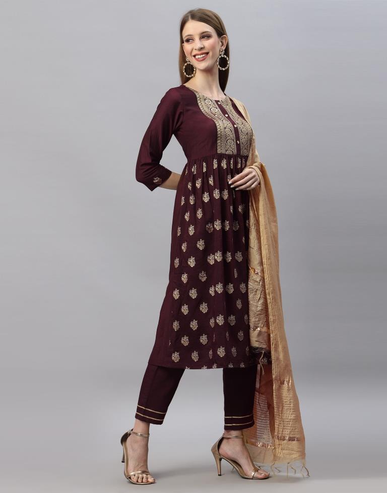 Brown Kurti With Pant And Dupatta | Leemboodi