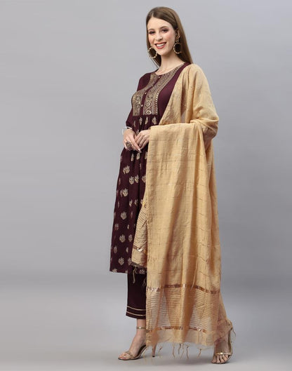 Brown Kurti With Pant And Dupatta | Leemboodi