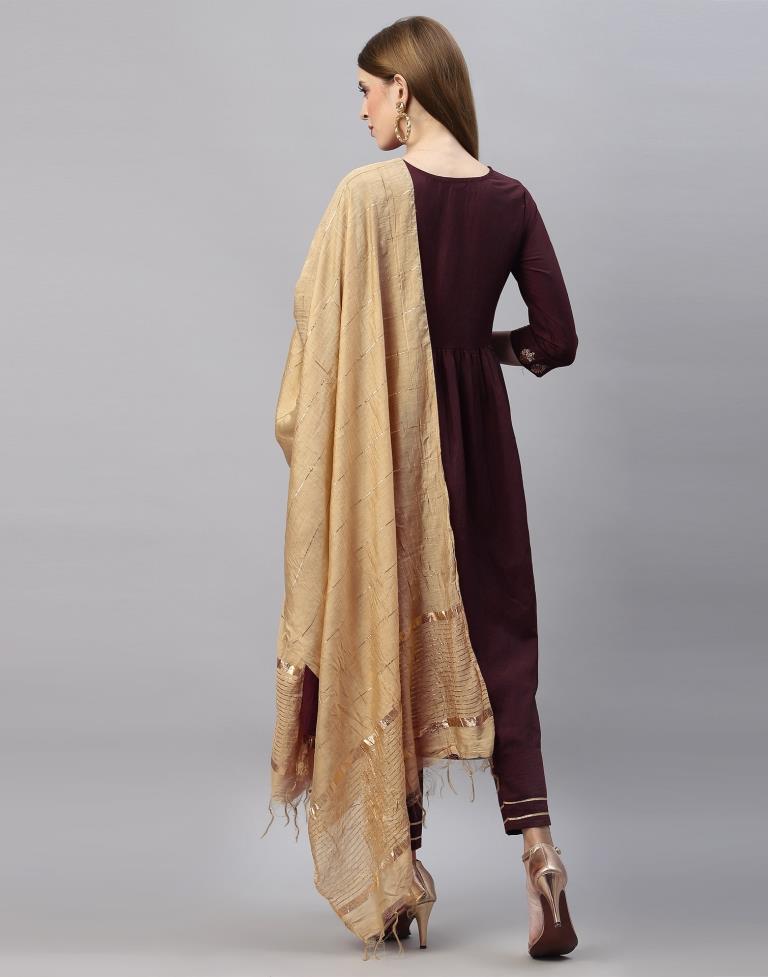 Brown Kurti With Pant And Dupatta | Leemboodi