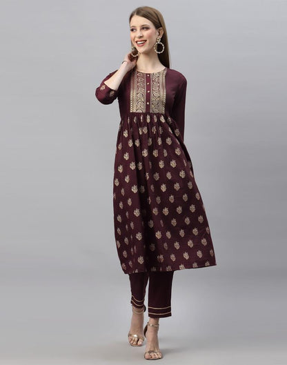 Brown Kurti With Pant And Dupatta | Leemboodi