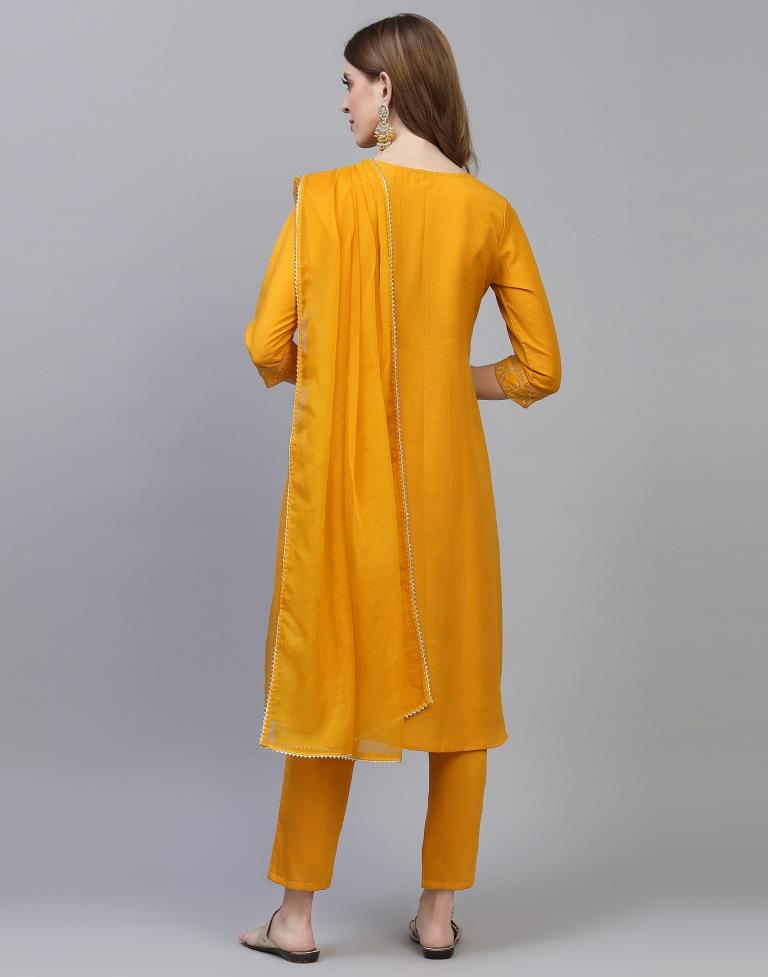 Yellow Kurti With Pant And Dupatta | Leemboodi