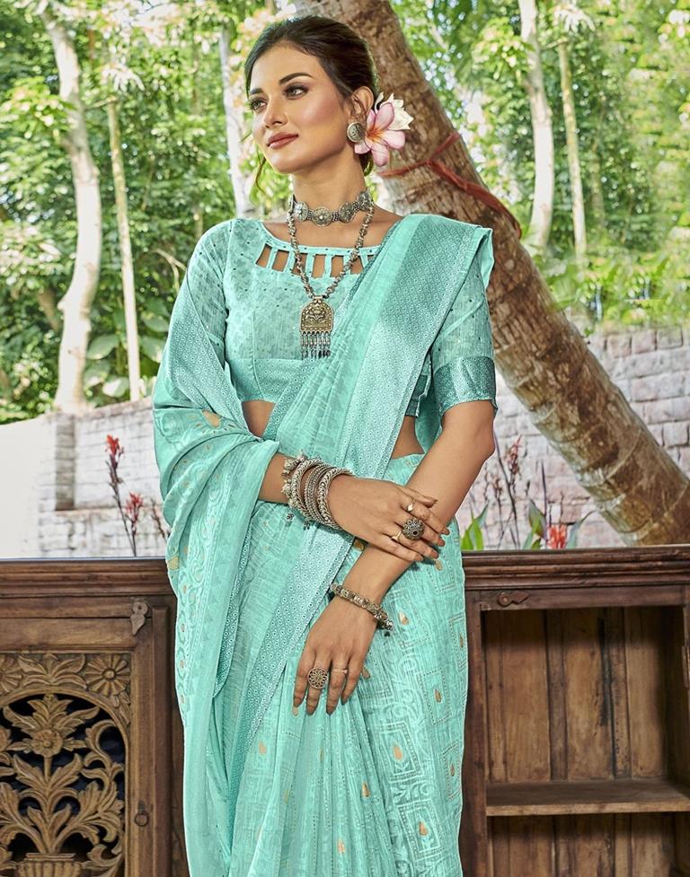 Buy BANARASI PATOLA Aqua Blue With Violet All Over Resham Weave Kora Muslin  Saree With Zari Woven Border With Blouse Piece | Shoppers Stop