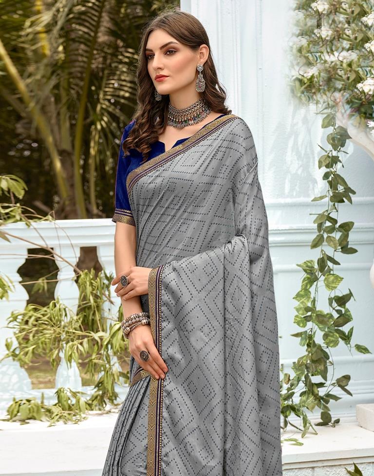 Gray color hand bandhej bandhani saree