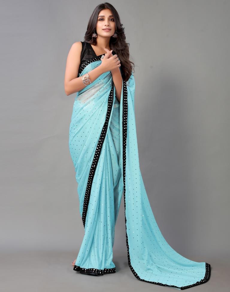 Charming Sky Blue Color Silk Classic Designer Saree - VJV Now - India