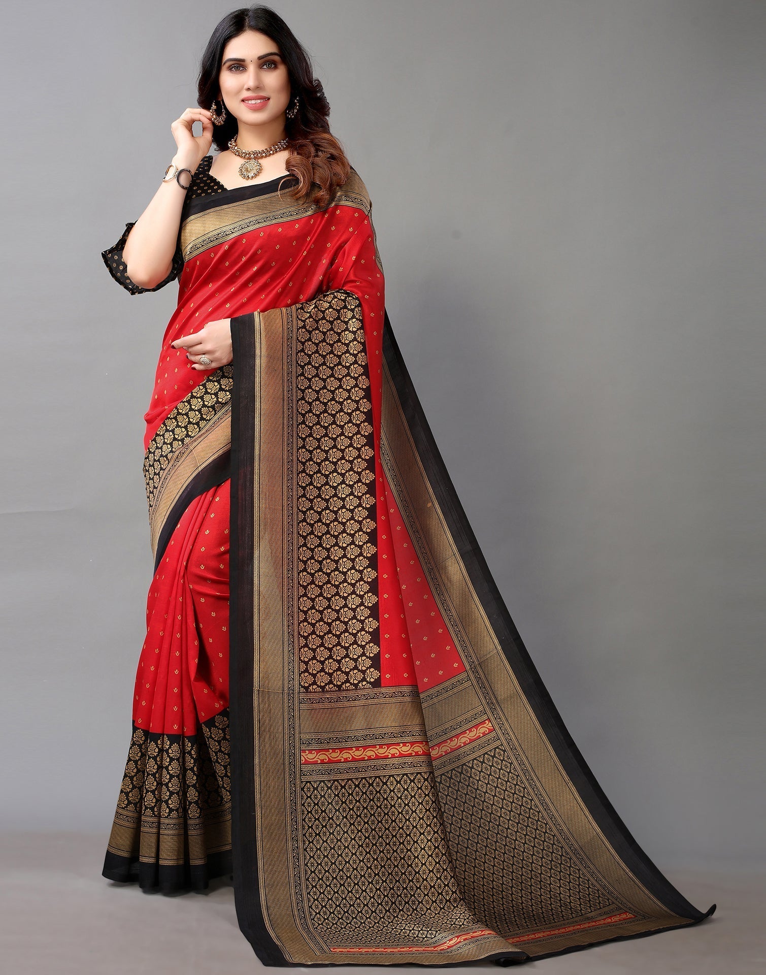 Bollywood Fashion Black Color Jacquard Banarasi Silk Saree With Blouse Piece