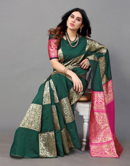 Dark Green And Golden Banarasi Silk Saree | Leemboodi