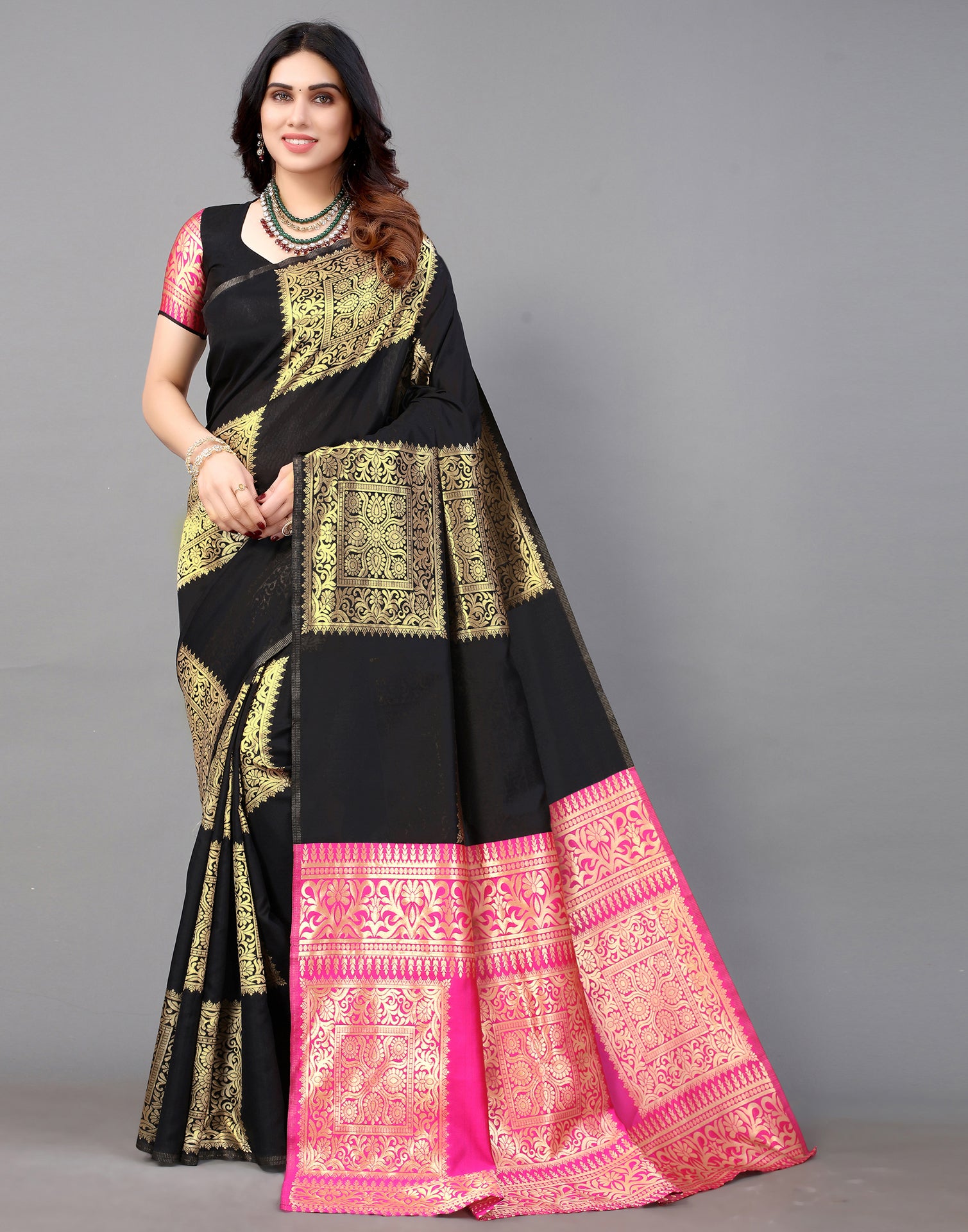 Black Kanchipuram Silk Saree | Celebrity Designer Saree |Black and Sil –  Vara Vastram