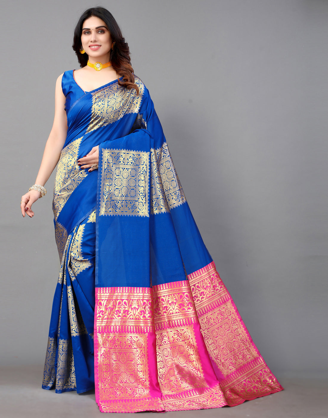 Blue And Golden Banarasi Silk Saree | Leemboodi