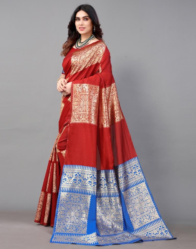 Red And Golden Banarasi Silk Saree | Leemboodi