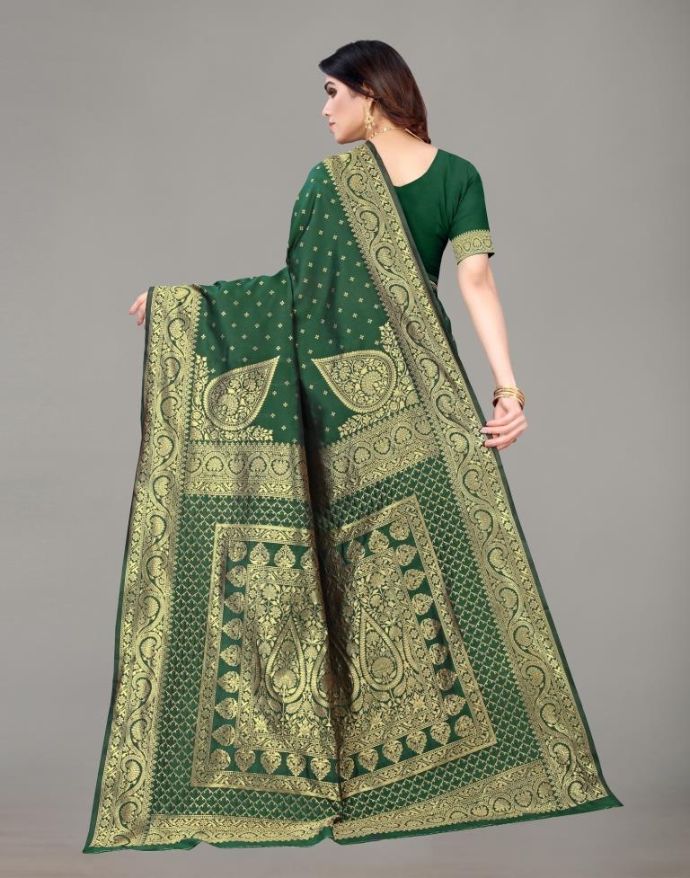 Shop Online Golden Green Organza Silk Sari with Embroidered Green Blouse –  Pure Elegance