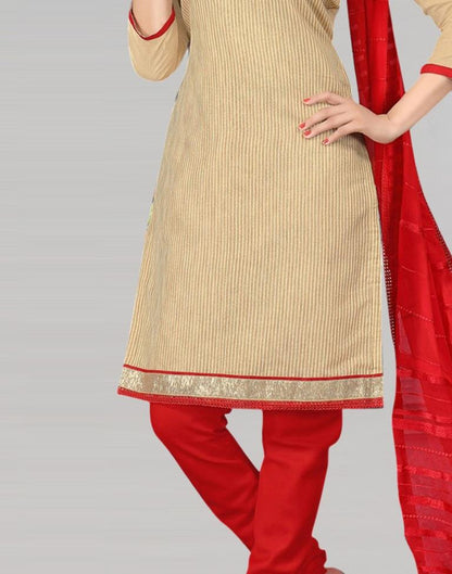Cream Banarasi Silk Embroidered Unstitched Salwar Suit | Leemboodi