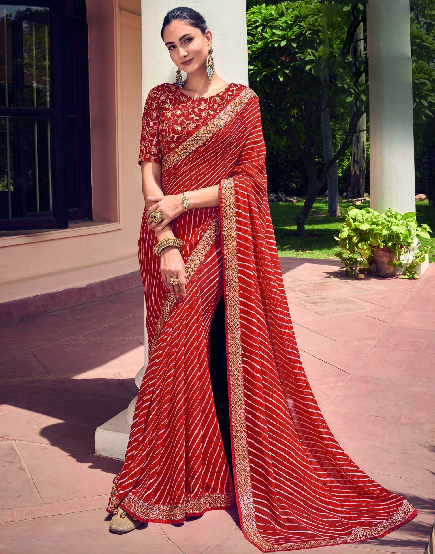 Red Georgette Saree With Embroidered Blouse Saree 2395SR12