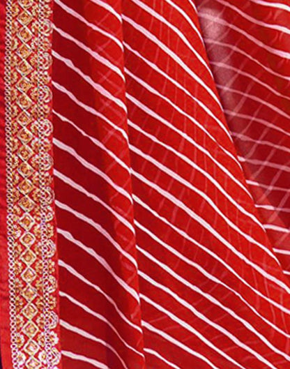 Red &amp; White Leheriya Printed Georgette Saree | Leemboodi