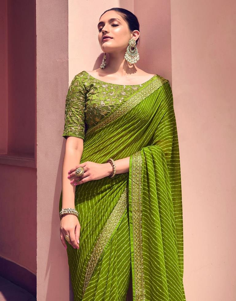 Buy online Olive Green Saree With Copper Banarasi Border from ethnic wear  for Women by Urban Pari for ₹3500 at 0% off | 2024 Limeroad.com