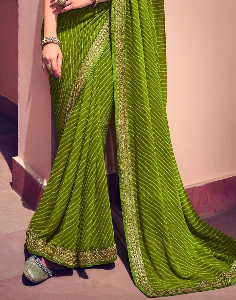 Buy Lawn Green Leheriya Saree online-Karagiri