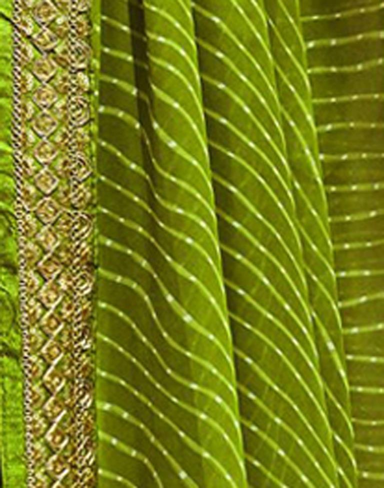 Olive Green Leheriya Printed Georgette Saree | Leemboodi