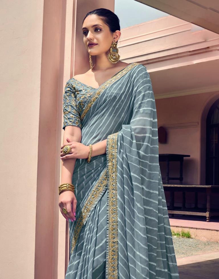 Buy Blue And Grey Banarasi Saree online-Karagiri