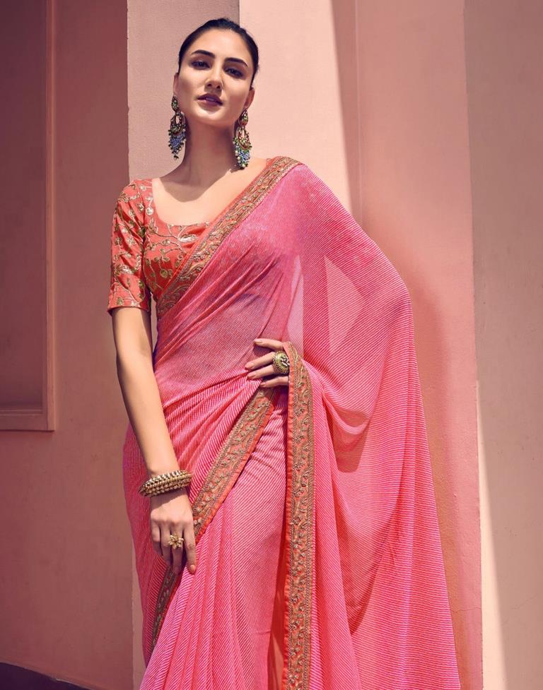 Rose Pink Georgette Saree and Tulle Blouse Set – Nitika Gujral