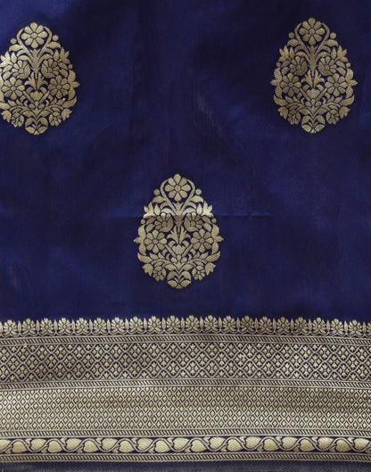 Navy Blue Banarasi Silk Saree | Leemboodi