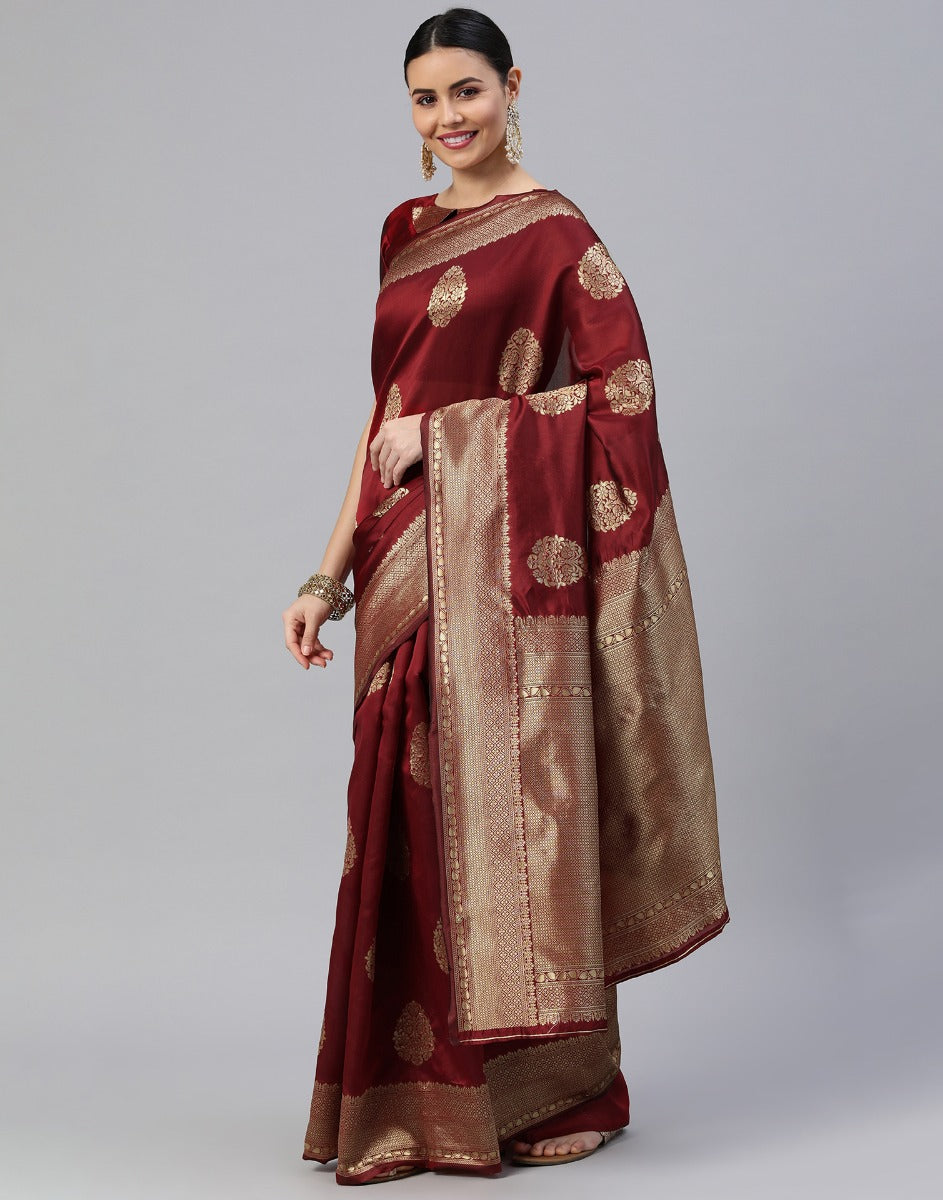 Maroon Banarasi Silk Saree | Leemboodi